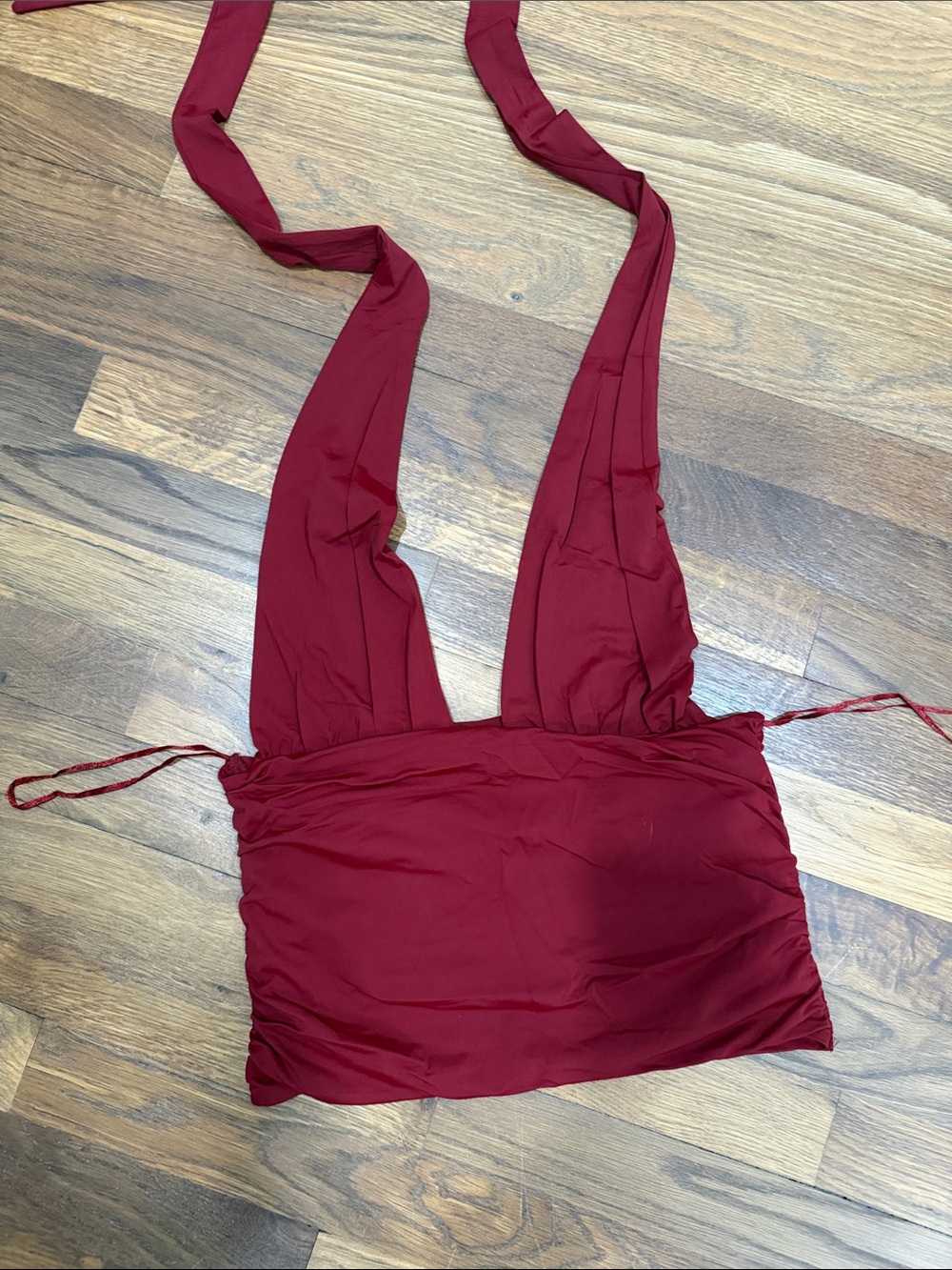 Women's Zara Deep V Halter Crop Top - Burgundy